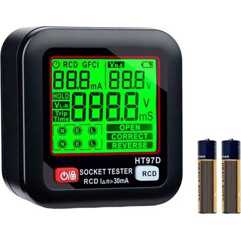 Testeur de Prises, avec Test RCD et écran LCD, Affichage de Tension et de Fréquence, 6 Types de Diagnostic d'Erreur, Testeur Prise Electrique avec Plage de 30-260V / 45-65Hz (1/4)