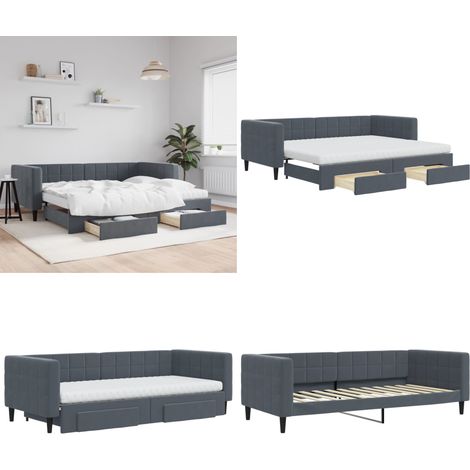 vidaXL Tagesbett Ausziehbar mit Schubladen Dunkelgrau 90x200 cm Samt (1/5)