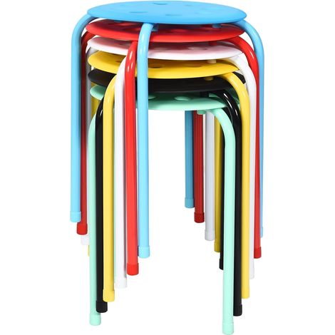 COSTWAY Set di 6 Sgabello Tondo Impilabile in Metallo, Sgabello Cucina Basso per Bambini Adulti, Sgabelli da Bar Casa Ufficio Aule, 30 x 30 x 44,5 cm (Colori Assortiti) (1/5)