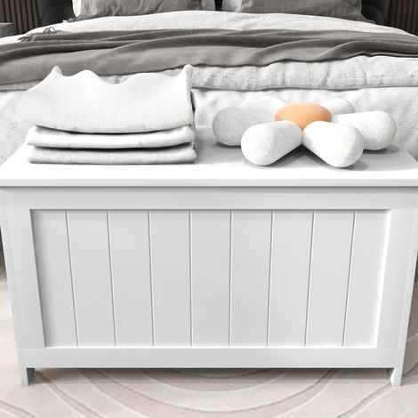 Coffre de rangement MDF blanc avec système de sécurité, 81x40x46 cm, 2 poignées, ouverture sécurisée, polyvalent (1/5)