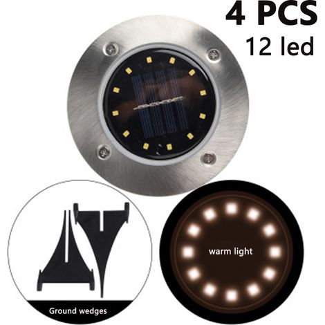 Lampe Solaire Encastrable - 12 LED - IP65 - Acier Inoxydable - Pour Allée Chemin Pelouse Terrasse Jardin Patio - Lot De 4 (1/5)