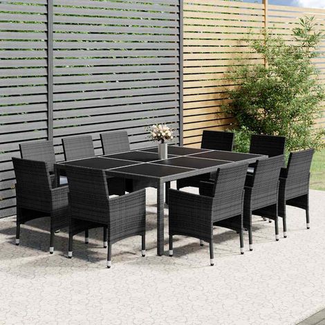 Ensemble à manger de jardin 11 pcs-Salon de jardin résine tressée gris 154084 (1/5)