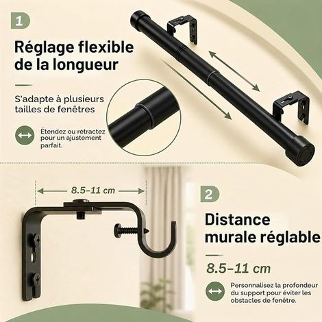 Curtain Rod 84-220 cm, Black Extendable Adjustable Curtain Rod for Living Room and Kitchen (1/3)