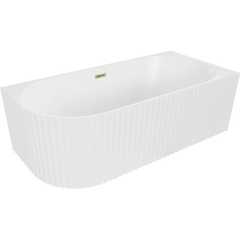 Mexen Gia baignoire autoportante d'angle rainurée droite 150 x 75 cm, blanc mat, trop-plein doré - 52701507501P-50 (1/3)