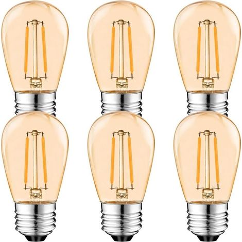 Bombilla LED Edison S14 E27, filamento vintage de 2 W, ámbar, blanco cálido 2700 K, ángulo de haz de 360°, no regulable, paquete de 6 [Clase energética G] (1/4)