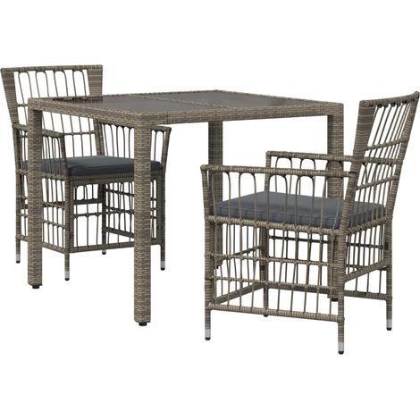 Ensemble de repas extérieur 3 pc Gris polyrotin vidaXL (1/5)