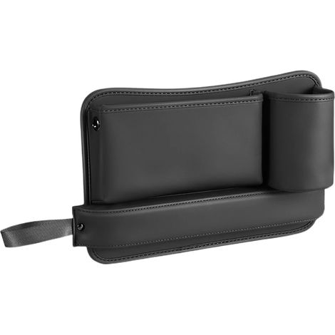 (Noir B) Sac de rangement multifonctionnel en cuir nappa pour siège auto, comble les espaces entre les sièges et range les accessoires intérieurs. (1/5)