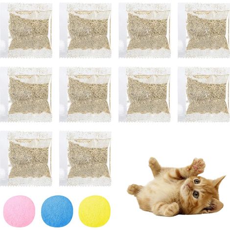 Lot de 10 Sachets d'Herbe à Chat et 3 Balles Interactives pour Chat Jouet Naturel (1/5)