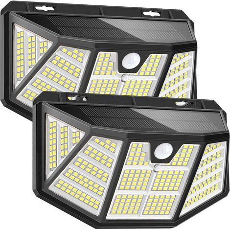 Lot de 2 appliques murales solaires, Luminaires solaires d'extérieur à détecteur, Lampes murales pour cour, 3 modes, Éclairage résidentiel, Détection de mouvement, Étanche, Grand angle 270° (1/5)