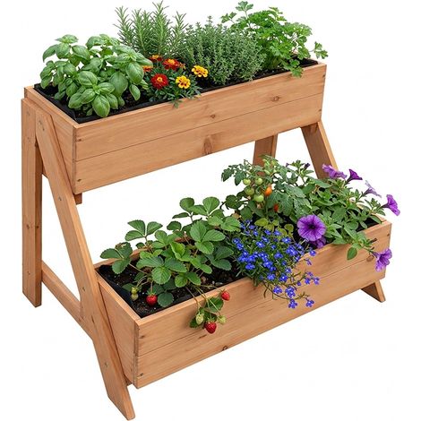 Relaxdays aiuola verticale, 2 cassette, HxLxP: 51,5×62,5×44 cm, giardino, balcone & terrazza, abete, arancione
