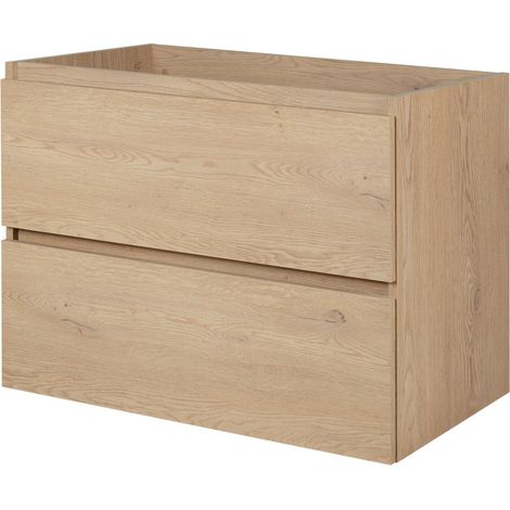 Meuble suspendu sous lavabo SIMPLE chêne clair 80 cm - 2 tiroirs effet bois (1/5)