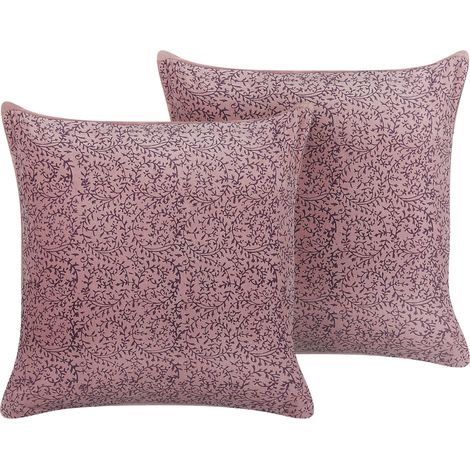 Set di 2 cuscini in velluto con motivo floreale 45x45 cm rosa Romneya