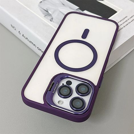 (iPhone 11 Pro Max, violet foncé) Coque magnétique antichoc, compatible MagSafe, avec protection d'objectif en verre