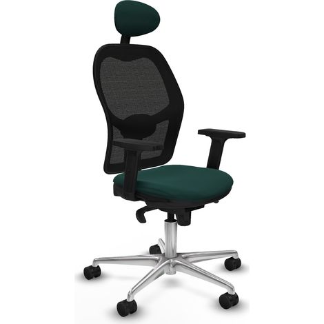 Jorquera sincro malla negra similpiel verde botella brazos 2D base aluminio cabecero fijo ruedas 65mm nailon (1/5)