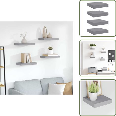 Schweberegale 4 Stk. Grau 23x23,5x3,8 cm MDF - Schweberegale - Wandregale - Regalset - Graue Möbel - Wohnwandgestaltung (1/5)
