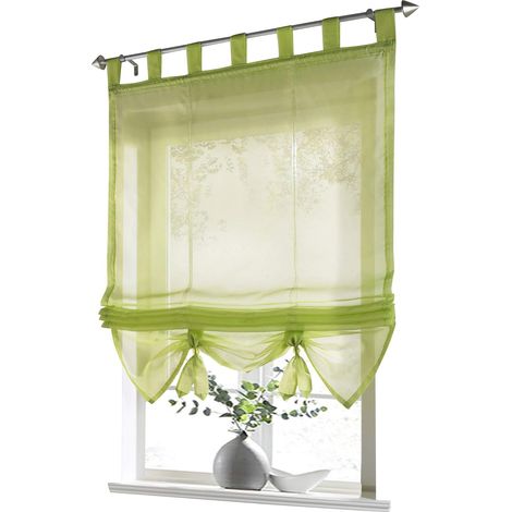 Tenda a pacchetto con passanti per tende da cucina, tende a pacchetto trasparenti, tende moderne in voile verde LxA 120x155cm 1 pezzo- (1/5)