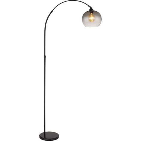 Lampadaire Arc, abat-jour en verre fumé noir mat, 1x E27 (1/5)