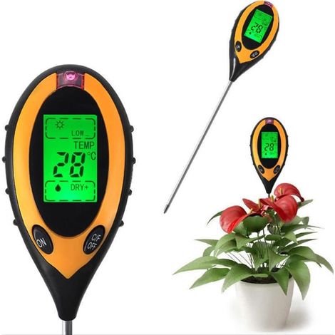 4-in-1 Pflanzenhygrometer – Digitales Feuchtigkeitsmessgerät mit pH-Wert-, Temperatur-, Luftfeuchtigkeits- und Lichtmessung – Bodenfeuchtigkeitsmesser – Für den Gartenbau (1/4)
