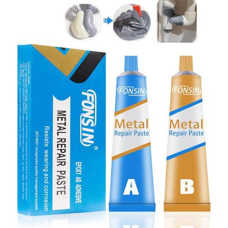 Soudure à Froid Metal, Colle Metal Extra Forte, Soudure a Froid Aluminium Colles Époxy Métal, AB Glue, colle Puissante pour Métal, Pâte de Réparation en métal pour Acier, Fonte, 50g2 (1/5)