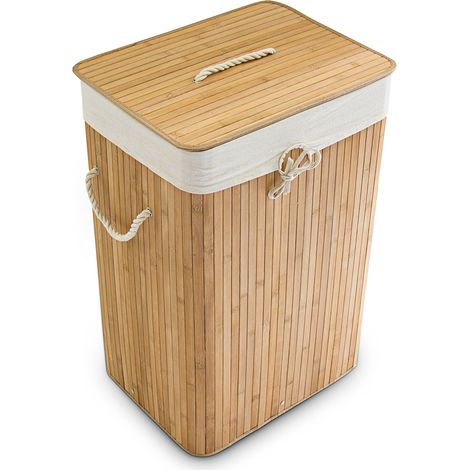 Cesto per biancheria rettangolare pieghevole con manici ventilazione 65,5 x 43,5 x 33,5 cm in bambù naturale 130005749