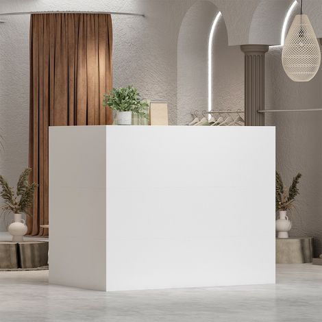 Fufu&Gaga – Comptoir d'accueil MDF 140 x 80 x 120 cm – 1 tiroir verrouillable – Armoire avec étagère amovible – Surface anti-poussière marbrée