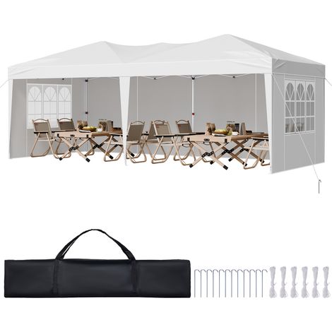 VEVOR Gazebo Pieghevole da Esterno 5,9 x 2,96 x 2,65 m, Tendone da Giardino con Pareti Laterali Finestre Ventilate, Altezza Regolabile in 3 Livelli, Tenda Protezione Solare per Eventi allAperto