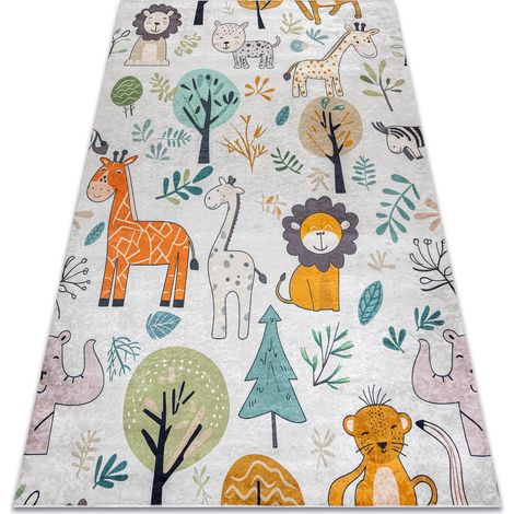 BAMBINO 61570 washing carpet Animals, Africa for children anti-slip - cream / green beige 200x290 cm (1/5)