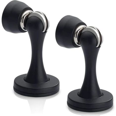 Lot de 2 Butoir de porte magnétique noir en nickel satiné brossé fixation murale (1/5)