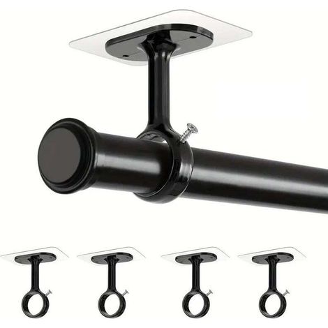 Lot de 4 crochets de tringle à rideau plafond, adhésif fort sans vis, fixation murale sans percer, support noir pour salon, cuisine, salle de bain-DOU