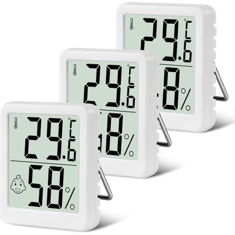 Mini Thermomètre Intérieur, Thermomètre Hygromètre Numérique avec Support, D'ambiance Moniteur de Température et Humidimètre, Indicateur de Confort pour Serre, Salon, Bureau (Blanc, 3PCS) (1/5)