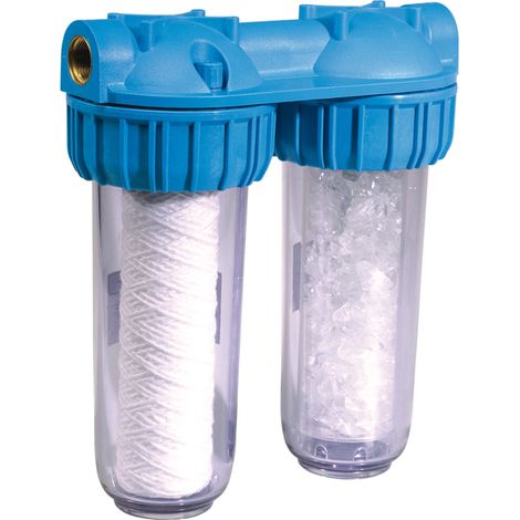 Jetly – Filtre à eau double pour cartouche SX type SENIOR 20-27 – Filtration 25 microns – Traitement polyphosphate – Raccord 3/4'' F (1/3)