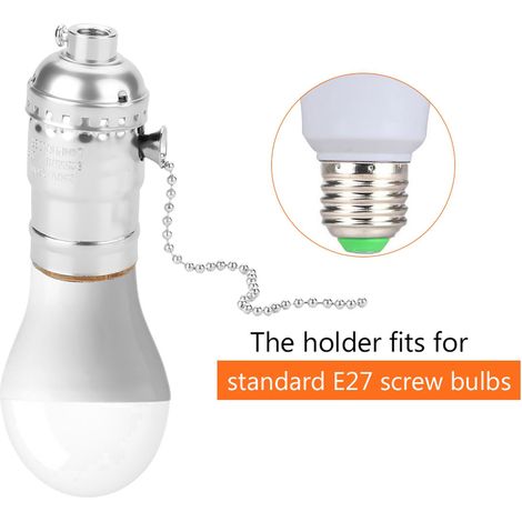 Vintage E27-Lampenfassung aus Aluminium mit Zugschalter, Schraubfassung für Schreibtischlampen, silberfarben, 1 Stück (1/5)
