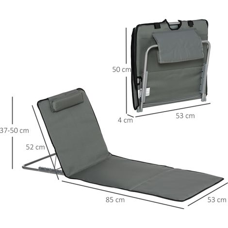 Ensemble de 2 tapis de plage pliables avec dossier réglable sur 5 positions, appui-tête réglable, tissu Oxford, sac de transport inclus, dimensions 124L x 53l x 35-45H cm (1/5)