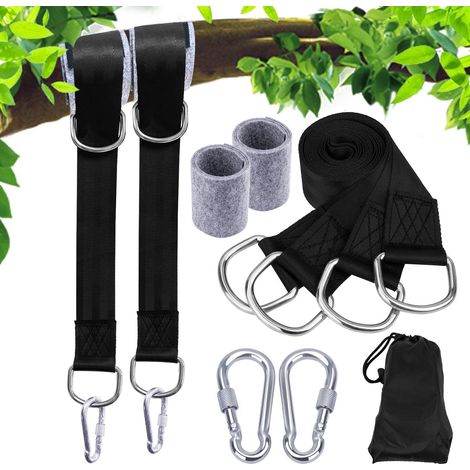 Sangles Pour Hamac - Sangles Pour Balançoire D'Arbre Avec Mousquetons En Acier Inoxydable Et Crochets En D - Protection Arbre Incluse - Charge Max 1000 Kg - Lot De 2