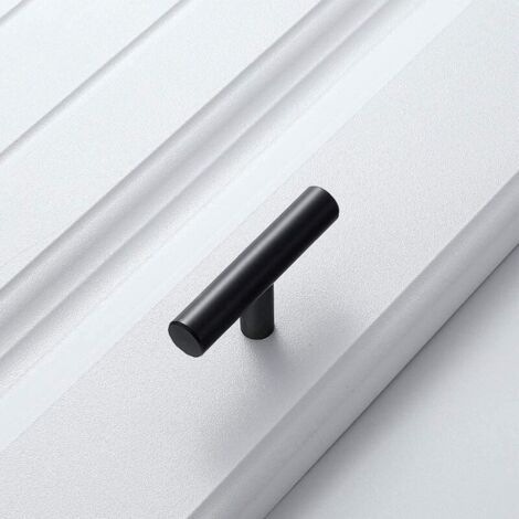 Dos tiradores de acero inoxidable en forma de T para armarios de cocina, aptos para cajones, armarios, puertas, muebles, baños y armarios de dormitorio, de color negro.—2-2:FORTELIX H (1/3)
