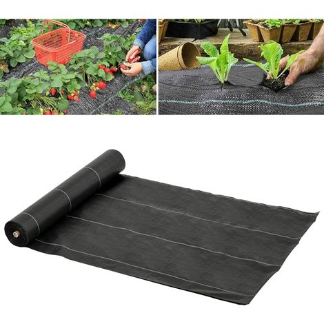 Toile de paillage noire 50 x 2 m, 100 g/m², pour potagers, serres et jardins aérés et drainants, avec quadrillage.