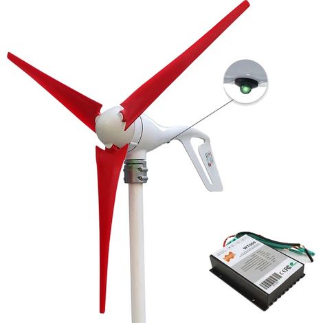 Éolienne, Conversion Énergétique Efficace, Faible Vitesse de Démarrage, 24V-e, 3 Lames Rouges, 400W-e (1/2)