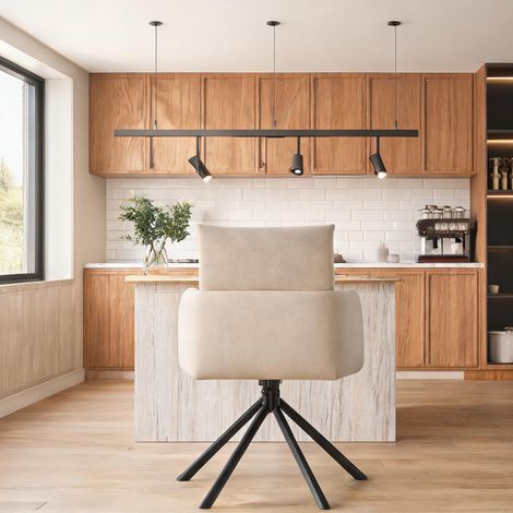 Lot de 6 chaises pivotantes en velours beige avec accoudoirs (1/5)