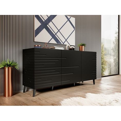 Commode de rangement Meuble universel Noir 155x72x40cm NOVAK sur pieds (1/3)