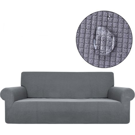Housse de canapé 3 places, gris clair extensible, protection pour chiens et chats, et réglable (1/5)