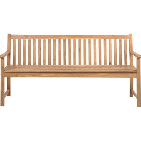 Banco de jardín de madera de acacia marrón claro 180 cm con listones estilo rústico capacidad para 3 personas Vivara