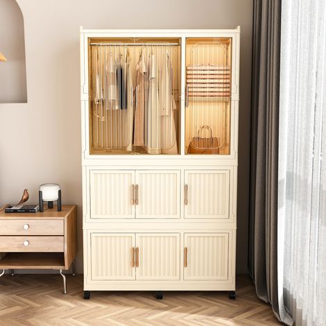 Armoire modulable pliable en PP, 9 portes magnétiques, 92 x 45 x 158 cm, beige (1/5)