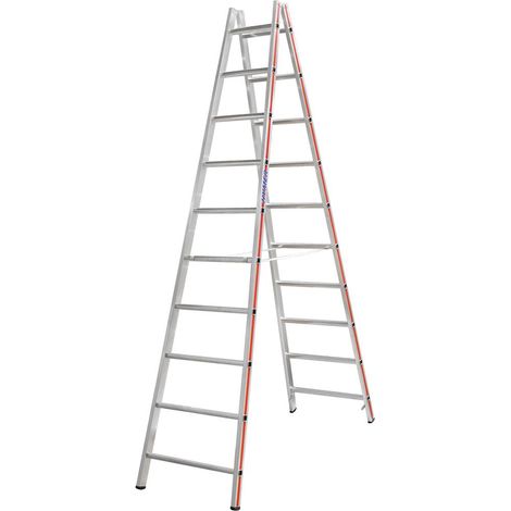 Hymer Sprossenstehleiter, Aluminium, beidseitig begehbar, 2 x 10 Sprossen, Gesamtbreite 655 mm (1/5)