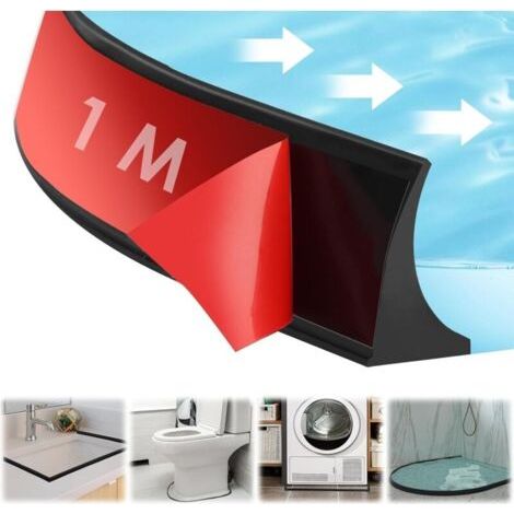 100CM Barrière de Douche Pliable, Barrière D'eau Barre Seuil Douche Barrage d'eau Autocollante Butée de Douche de Barrage Joint en Caoutchouc pour la Cuisine et la Salle de Bain (Noir) (1/5)