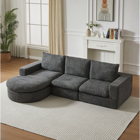 Sofá modular 250x160x80 cm de chenilla gris, chaise longue reversible sin montaje - CHICFURN (1/5)