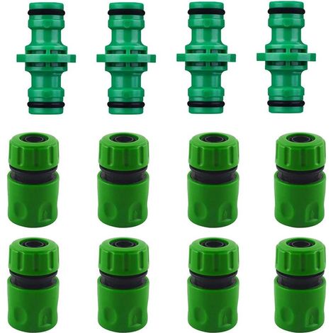 Set mit 4 Doppel-Außengewindesteckern und 8 Schnellkupplungen für 1/2"-Gartenschlauchanschlüsse – Kunststoff (1/5)