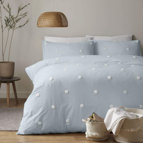 Parure de lit en Coton, Bleu Canard/Blanc, lit Simple, 135 x 200 cm (Housse de Couette), 50 x 75 cm (taie d'oreiller). (1/3)