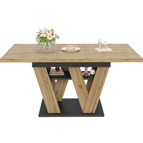 ELVMI Mesa de Comedor Extensible con nicho y tablero deslizante para Comedor, MDF, Negro y Natural, 119×80×75 cm (1/5)