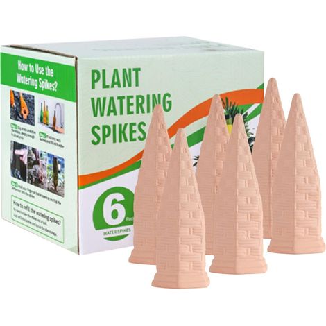 Pique Arrosage - Lot de 6 - Terre Cuite - Auto-arrosant - Pour Plantes Intérieur Extérieur - 13,5x5,5cm (1/5)