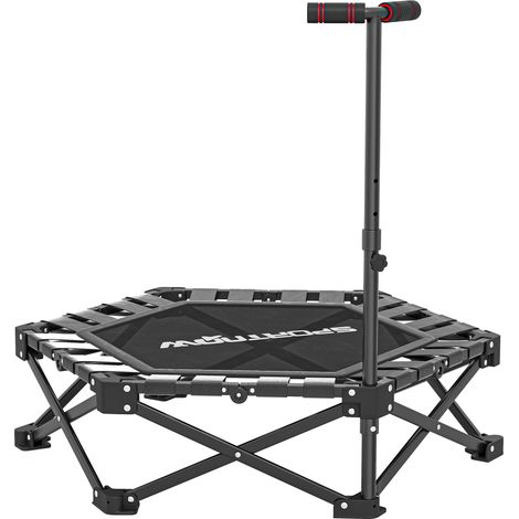 Trampoline de fitness avec poignée en T réglable, pliable, sac de transport, capacité de charge 120 kg, acier, plastique, noir